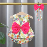 Summer Baby Kids Girls Colorful Flowers Pattern Sleeveless Top Dress And Bloomers And Hairband Clothing Set - MyKids-USA™
