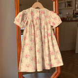 Summer Baby Kids Girls French Short Sleeves Floral Pattern Printed Dress