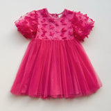 Summer Arrival Butterfly Pattern Short Sleeves Tulle Dress for Stylish Girls