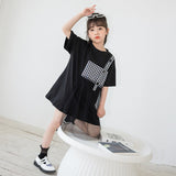 Black Plaid Patched Design Mesh Casual Dress - MyKids-USA™
