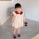 Summer New Arrival Baby Girls Cherry Print Fly Sleeves Peter Pan Collar Dress - MyKids-USA™