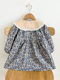 Spring and Autumn Vintage Floral Print Long-sleeved Dress with Lace Collar for Stylish Girls