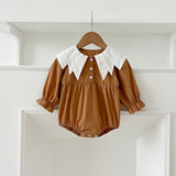Design Autumn Color Patchwork Baby Kids Girls Bat-Wings Shaped Collar Onesies And Dress – Princess Sister Matching Set