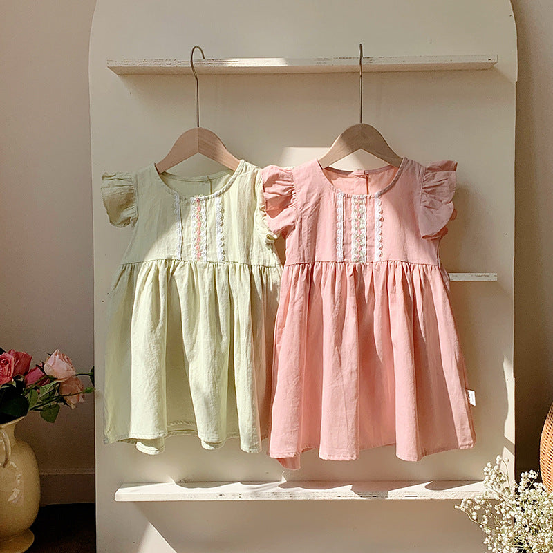 Summer New Arrival Kids Girls Fly Sleeves Lace Pattern Dress - MyKids-USA™