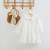 Baby Girl Solid Color White Mesh Embroidered Pattern Long Sleeve Dress - MyKids-USA™