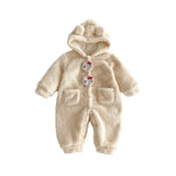 Winter Arrival Baby Cute Teddy Hooded Design Warm Fleece Rompers
