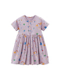 Spring And Summer Baby Girls Short Sleeves Rainbow Animals Floral Cartoon Print Dress - MyKids-USA™