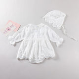 Baby Girl Solid Color Flower Embroidered Design Doll Neck Long Sleeves Onesie Dress - MyKids-USA™