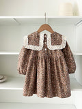 Spring Arrival Baby Girls Long Sleeves Vintage Floral Pattern Dress