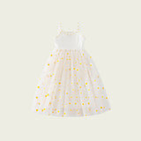 Summer Baby Kids Girls Sleeveless Floral Daisy Pattern Mesh Strap Dress