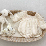 Autumn Mesh Patched Design Apricot Onesies Dress - MyKids-USA™