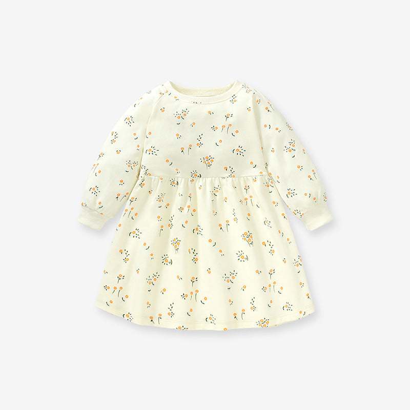 Spring Baby Grils Long Sleeve Floral Elements Logo Beige Princess Dress - MyKids-USA™