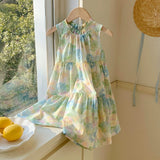 Summer Baby Kids Girls Sleeveless Oil-Painting Flowers Pattern Dress - MyKids-USA™