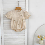 Summer Arrival Flowers Pattern Embroidered Short Sleeves Dress/Onesies for Stylish Girls