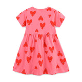 Summer Arrival Girls Short Sleeves Red Heart Pattern Dress