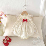 Summer Arrival Baby Girls Cute Apricot Sleeveless Flowers Pattern Tulle Patchwork Onesies