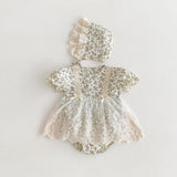 Summer Baby Girls Vintage Floral Short Sleeves Lace Mesh Princess Onesie Dress - MyKids-USA™