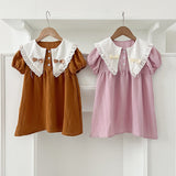 New Arrival Summer Girls Vintage Countryside Double-Bow Collar Short Sleeves Dress - MyKids-USA™