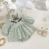 Arrival Baby Girls Long Sleeves Floral Print Stand Collar Bodysuits Onesies Dress - MyKids-USA™