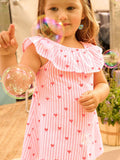 Summer New Arrival Girls Sleeveless Red Heart Print Ruffle Collar Dress