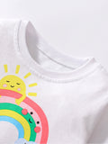 Design Autumn Girls Cartoon Rainbow And Clouds Pattern Crew Neck Long Sleeves Colorful Tulle Patchwork Dress - MyKids-USA™