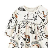 Baby Girl Cartoon Animal Pattern A-Line Design Loose Cotton Dress