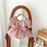 Spring And Summer Baby Girls Short Sleeves Solid Color Mesh Dress