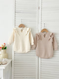Autumn Arrival Baby Girls Long Sleeves Geomatric Design Solid Color Crew Neck Knitted Onesies