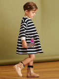 Arrival Autumn Girls Cartoon Dachshund Dog Pattern Crew Neck Long Sleeves Striped Dress - MyKids-USA™