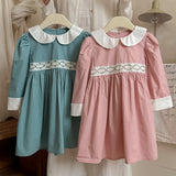 Arrival Autumn Girls Peter Pan Collar Long Sleeves Floral Argyle Pattern Dress - MyKids-USA™