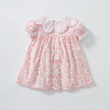 Baby Girl Short-Sleeved Floral Print Shell Shape Collar Pattern A Version Dress