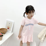 Summer Baby Girls Hot Selling Short Sleeves Crew Neck Sport Design Letters Pattern Dress - MyKids-USA™