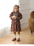 Design Autumn Girls Vintage Floral Long Puff Sleeves Ruffle Neck Dress