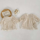 Baby Girl Mesh Patched Design Suqare Neck Onesies Dress & Dress - MyKids-USA™