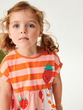 Summer New Arrival Girls Short Sleeves Striped Strawberry Print Dress