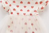Baby Girl Mesh Patchwork Design Small Heart Print Pattern Round Neck Short-Sleeve Onesie Dress - MyKids-USA™
