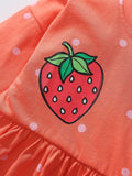 Autumn New Arrival Girls’ Strawberry Pattern Dots Crew Neck Long Sleeves Dress