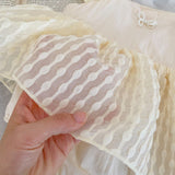 Baby Girl Solid Color Mesh Patchwork Square Neck Pirncess Dress
