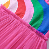 Summer Arrival Rainbow Pattern Short Sleeves Tulle Patchwork Dress for Stylish Girls