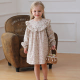 Arrival Autumn Girls Cute Flowers Print Crew Neck Long Sleeves Stylish Dress - MyKids-USA™