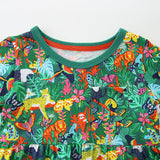 Summer Pure Cotton Cartoon Jungle Animals Pattern Short Sleeves Dress for Stylish Girls - MyKids-USA™