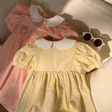 Summer Baby Kids Girls French Short Sleeves Floral Pattern Embroidered Dress