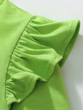Summer Pure Cotton Animals Pattern Short-sleeved Green Dress for Stylish Girls - MyKids-USA™