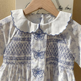 Summer Baby Kids Girls Short Sleeves Butterfly Pattern Embroidered Dress