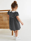 Baby Girls Peter Pan Collar Short Sleeves Striped Rainbow Logo Dress - MyKids-USA™
