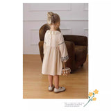 Design Autumn Girls Floral and Geometric Pattern Ruffle Collar Long Sleeves Dress - MyKids-USA™