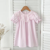 New Design Summer Girls Hollow Out Flower Collar Short Sleeveless Onesies And Short Sleeves Dress – Sister Matching Clothing Set