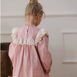 Design Autumn Girls Flowers Embroidery Pattern Long Sleeves French Style Lace Trim Dress