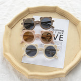 Girls Solid Color Cartoon Shape Round Frame Frosted Sunglasses - MyKids-USA™