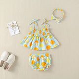 Baby Girl Lemon Fruit Print Sleeveless Dress Combo Short Pants In Sets - MyKids-USA™